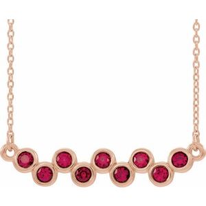 14K Rose Natural Ruby Bezel-Set Bar 16-18" Necklace