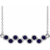 14K White Natural Blue Sapphire Bezel-Set Bar 16-18" Necklace