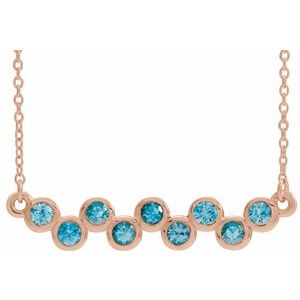 14K Rose Natural Blue Zircon Bezel-Set Bar 16-18" Necklace