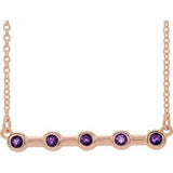 14K Rose Natural Amethyst Bezel-Set Bar 18" Necklace