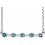 Platinum Natural Blue Zircon Bezel-Set Bar 18" Necklace