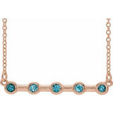 14K Rose Natural Blue Zircon Bezel-Set Bar 18" Necklace