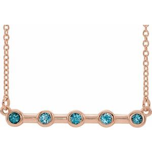 14K Rose Natural Blue Zircon Bezel-Set Bar 18" Necklace