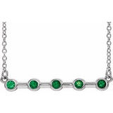 14K White Natural Emerald Bezel-Set Bar 18" Necklace
