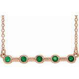 14K Rose Natural Emerald Bezel-Set Bar 16" Necklace