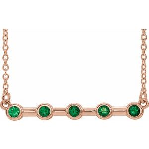 14K Rose Lab-Grown Emerald Bezel-Set Bar 18" Necklace