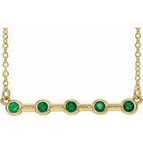 14K Yellow Lab-Grown Emerald Bezel-Set Bar 16" Necklace