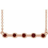 14K Rose Natural Mozambique Garnet Bezel-Set Bar 16" Necklace