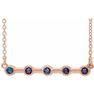 14K Rose Lab-Grown Alexandrite Bezel-Set Bar 18" Necklace
