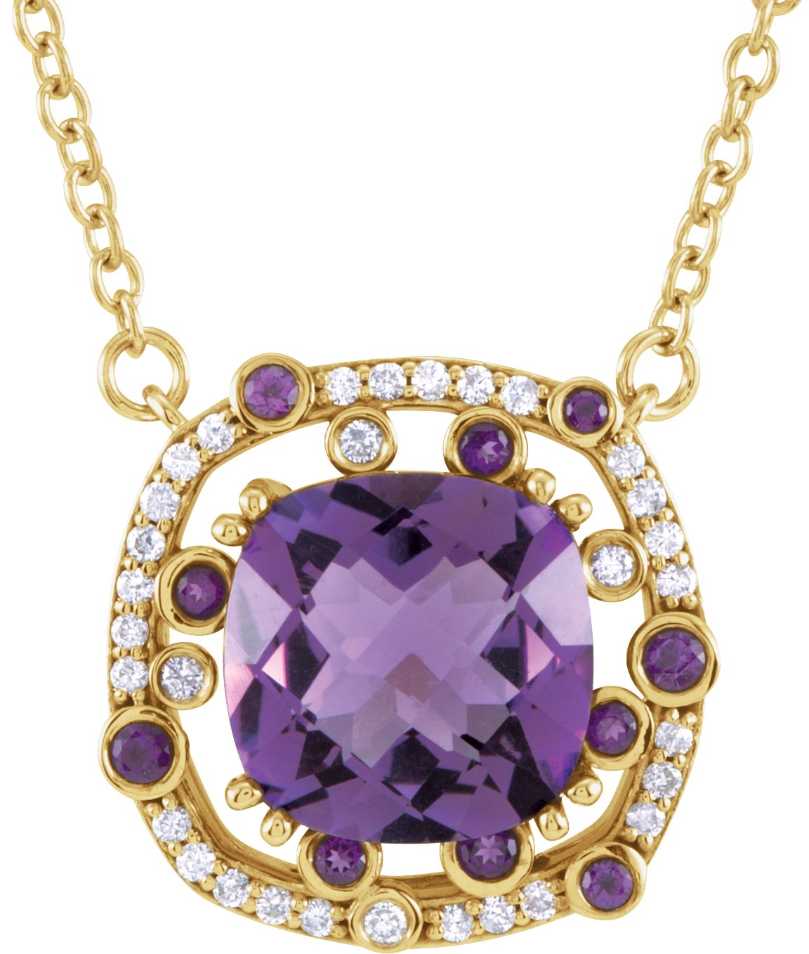 14K Yellow Gold Natural Amethyst & 1/6 CTW Natural Diamond 16" Necklace