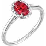 14K White 7x5 mm Lab-Grown Ruby & .03 CTW Natural Diamond Ring