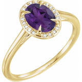 14K Yellow 8x6 mm Natural Amethyst & .04 CTW Natural Diamond Ring
