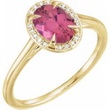 14K Yellow 8x6 mm Natural Pink Tourmaline & .04 CTW Natural Diamond Ring