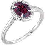 14K White 8x6 mm Natural Rhodolite Garnet & .04 CTW Natural Diamond Ring