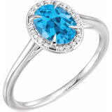 14K White 8x6 mm Natural Swiss Blue Topaz & .04 CTW Natural Diamond Ring