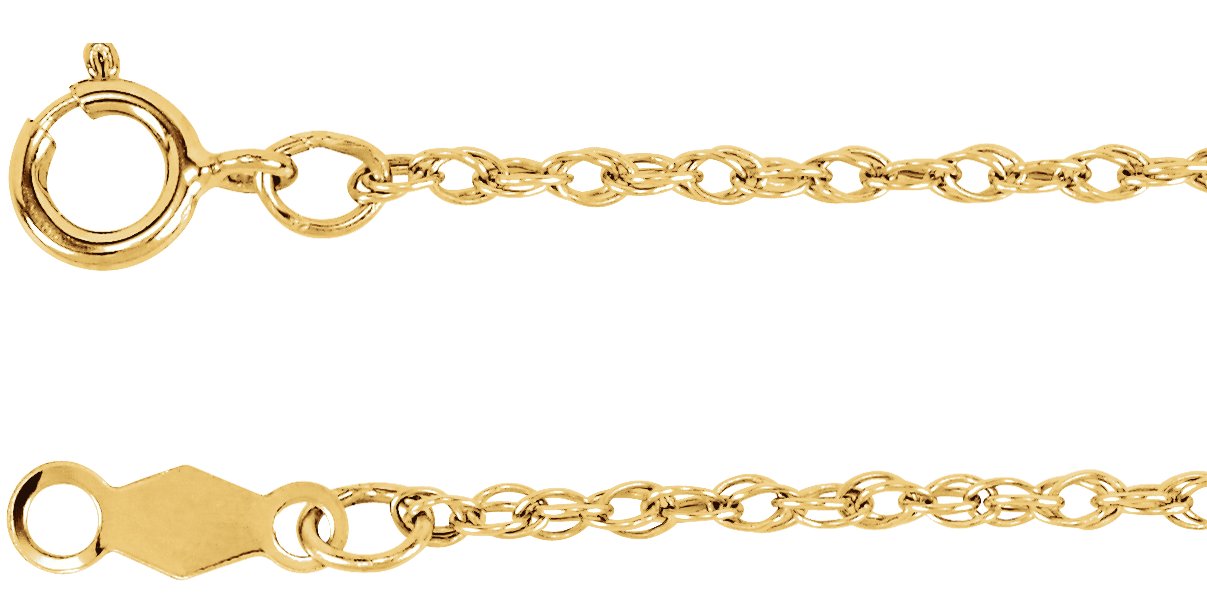 14K Yellow Gold 1.25 mm Rope 16" Chain