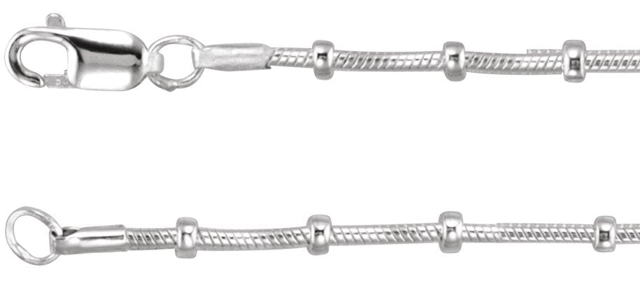 Sterling Silver 1 mm Beaded Snake 20" Chain