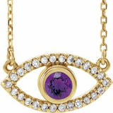 14K Yellow Natural Amethyst & Natural White Sapphire Evil Eye 16" Necklace