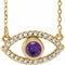 14K Yellow Natural Amethyst & Natural White Sapphire Evil Eye 16