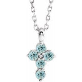 Sterling Silver Natural Aquamarine Cross 16-18" Necklace