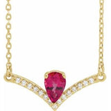 14K Yellow Lab-Grown Ruby & .06 CTW Natural Diamond 16" Necklace