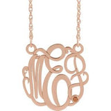14K Rose 20 mm 3-Initials Imitation Citrine Script Monogram 18" Necklace