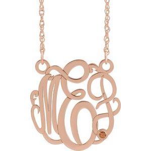 14K Rose Gold-Plated Sterling Silver 30 mm 3-Initials Imitation Citrine Script Monogram 18" Necklace