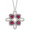 14K White Lab-Grown Ruby & 1/6 CTW Diamond Clover 18