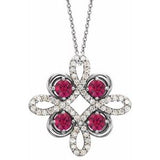 Platinum Natural Pink Tourmaline & 1/8 CTW Natural Diamond Clover 18" Necklace