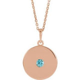 14K Rose Natural Blue Zircon Disc 16-18" Necklace