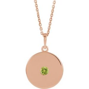 14K Rose Natural Peridot Disc 16-18" Necklace