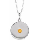 14K White Natural Citrine Disc 16-18" Necklace