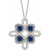 Platinum Lab-Grown Blue Sapphire & 1/6 CTW Diamond Clover 18" Necklace