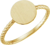 14K Yellow Gold Be Posh® Engravable Rope Signet Ring