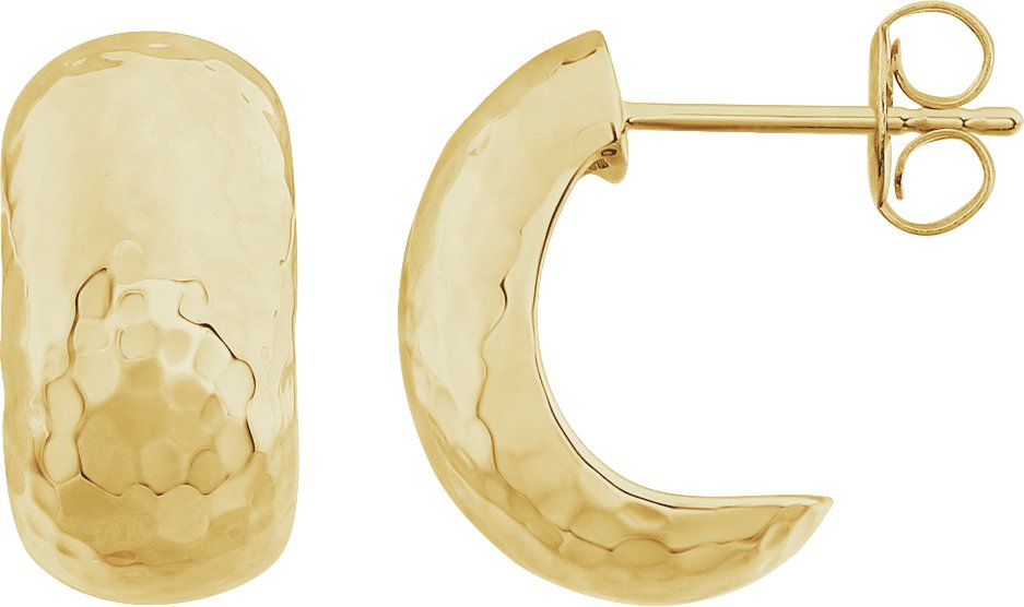 14K Yellow Gold Hammered Hollow J-Hoop Earrings