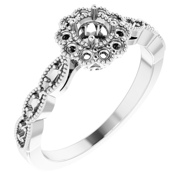 14K White 4.1 mm Round Halo-Style Ring Mounting