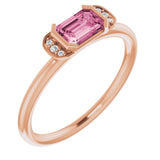 14K Rose Natural Pink Tourmaline & .02 CTW Natural Diamond Stackable Ring