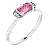 Platinum Natural Pink Tourmaline & .02 CTW Natural Diamond Stackable Ring