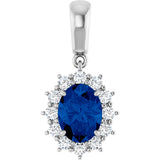 14K White Gold Lab-Grown Blue Sapphire & 1/3 CTW Natural Diamond Pendant