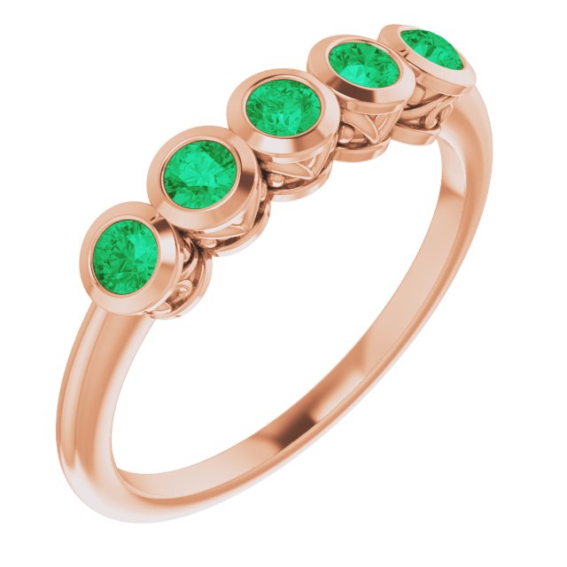 14K Rose Natural Emerald Ring