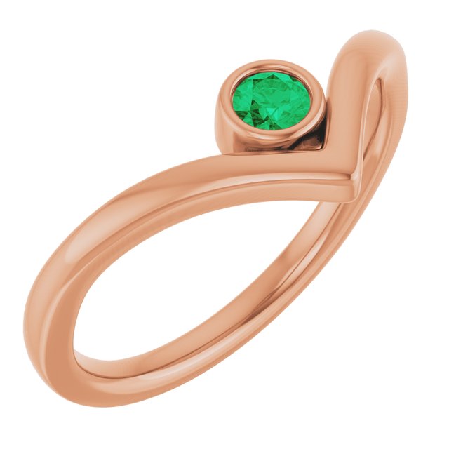 14K Rose Natural Emerald Bezel-Set V Ring