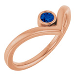 14K Rose Lab-Grown Blue Sapphire Bezel-Set V Ring