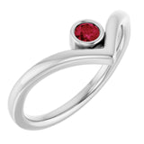 14K White Natural Ruby Bezel-Set V Ring