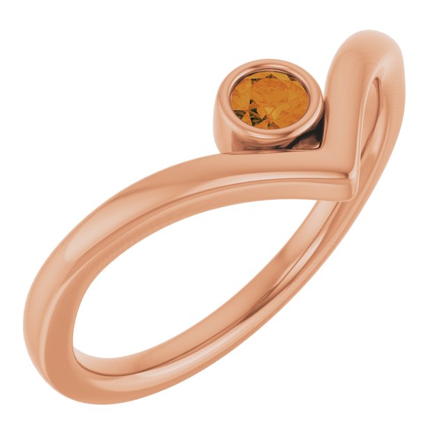 14K Rose Natural Citrine Bezel-Set V Ring