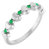 14K White Natural Emerald Heart Stackable Ring