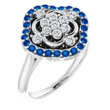 14K White Natural Blue Sapphire & 1/3 CTW Natural Diamond Ring