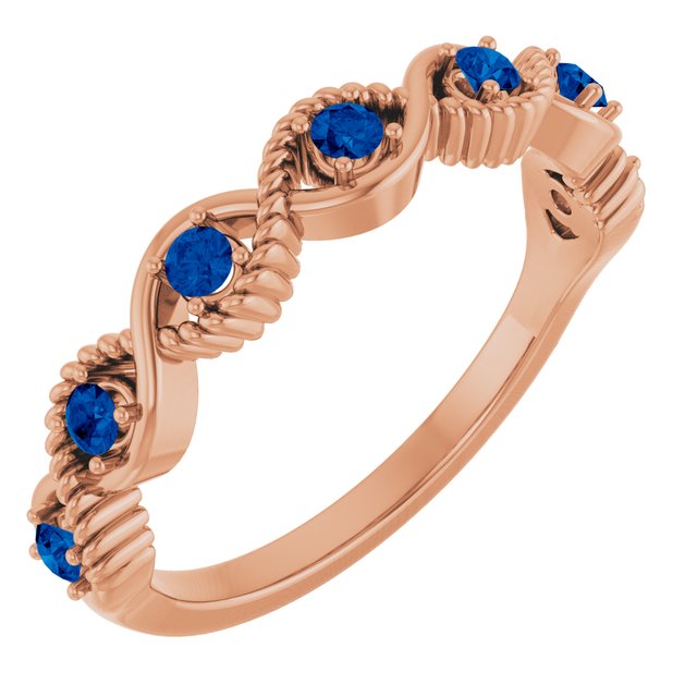 14K Rose Natural Blue Sapphire Stackable Ring