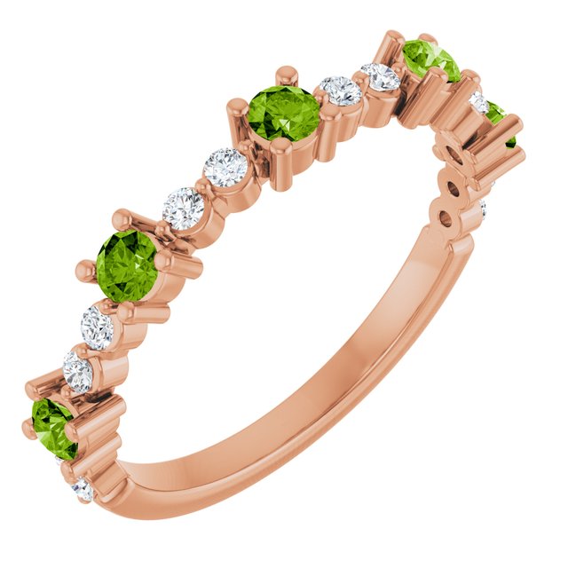14K Rose Natural Peridot & 1/6 CTW Natural Diamond Ring