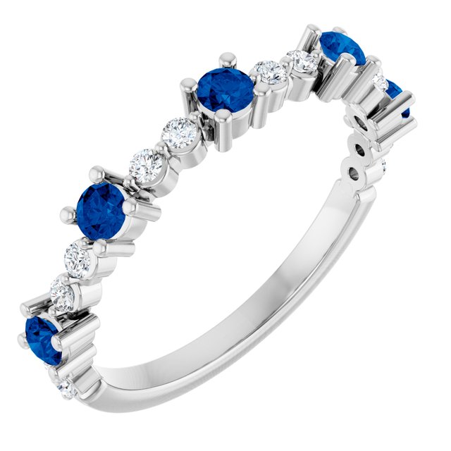 14K White Lab-Grown Blue Sapphire & 1/6 CTW Natural Diamond Ring