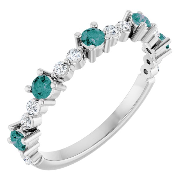14K White Lab-Grown Alexandrite & 1/6 CTW Natural Diamond Ring